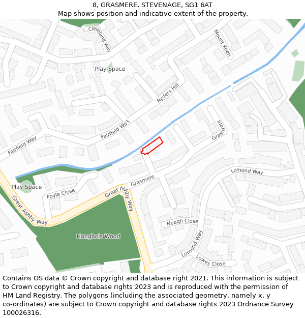 8, GRASMERE, STEVENAGE, SG1 6AT: Location map and indicative extent of plot