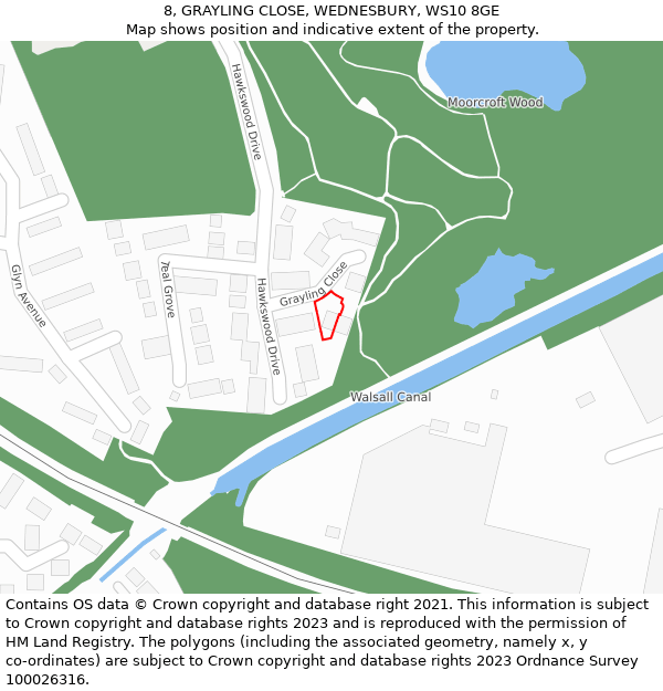 8, GRAYLING CLOSE, WEDNESBURY, WS10 8GE: Location map and indicative extent of plot