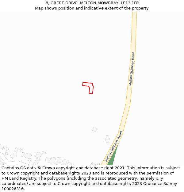 8, GREBE DRIVE, MELTON MOWBRAY, LE13 1FP: Location map and indicative extent of plot