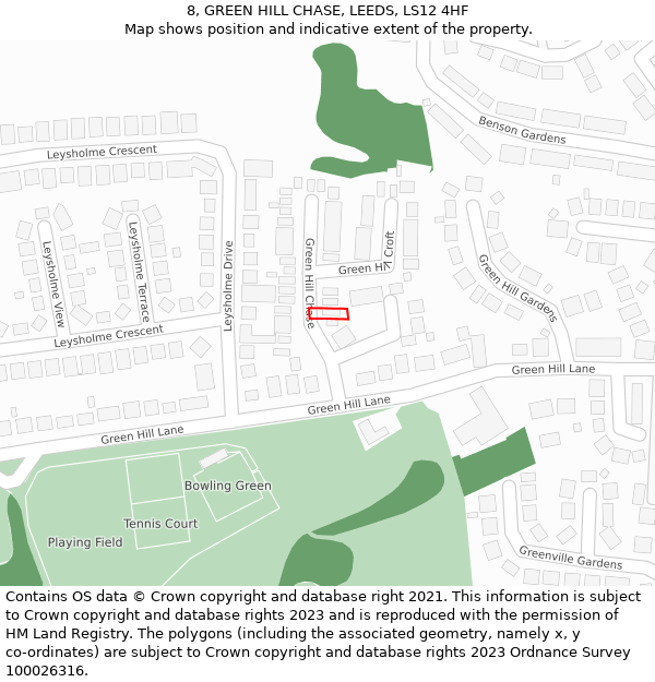 8, GREEN HILL CHASE, LEEDS, LS12 4HF: Location map and indicative extent of plot