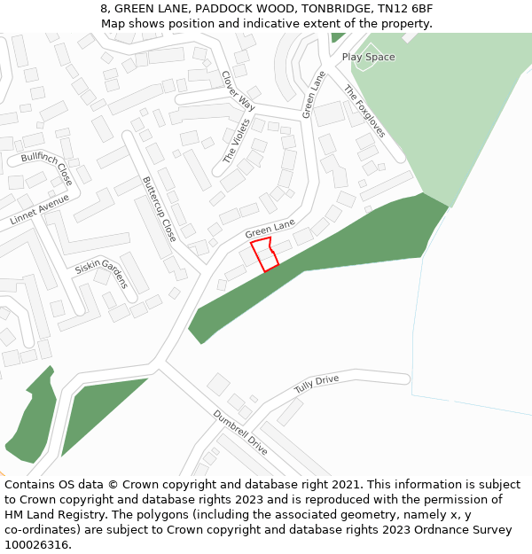 8, GREEN LANE, PADDOCK WOOD, TONBRIDGE, TN12 6BF: Location map and indicative extent of plot