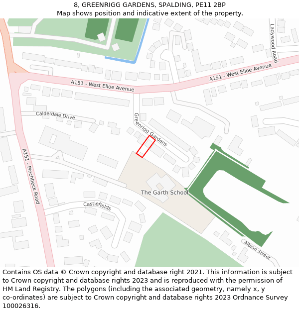 8, GREENRIGG GARDENS, SPALDING, PE11 2BP: Location map and indicative extent of plot