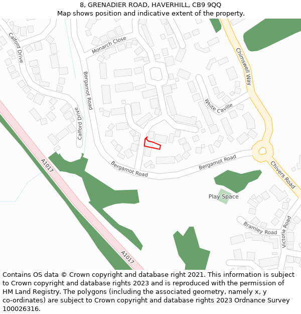 8, GRENADIER ROAD, HAVERHILL, CB9 9QQ: Location map and indicative extent of plot