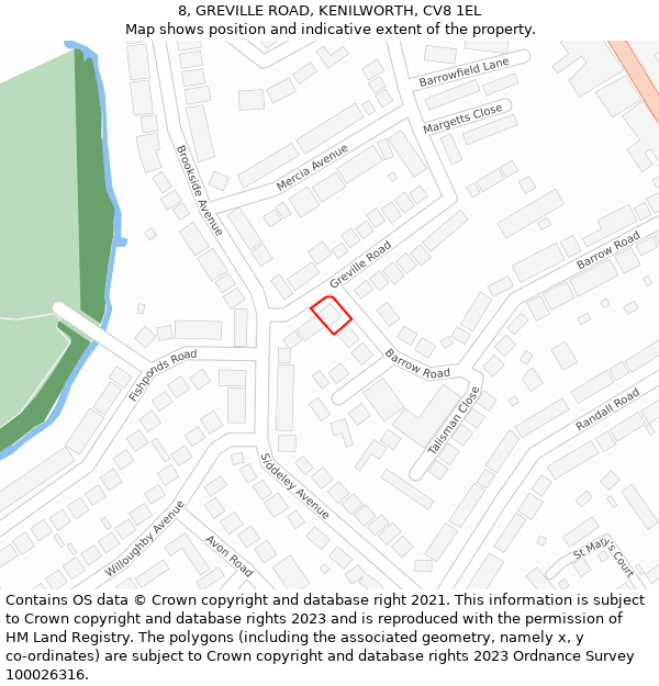 8, GREVILLE ROAD, KENILWORTH, CV8 1EL: Location map and indicative extent of plot