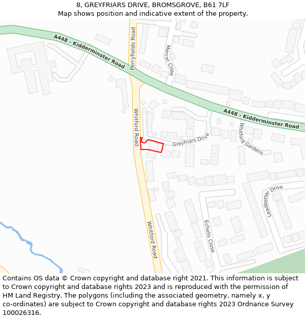 8, GREYFRIARS DRIVE, BROMSGROVE, B61 7LF: Location map and indicative extent of plot