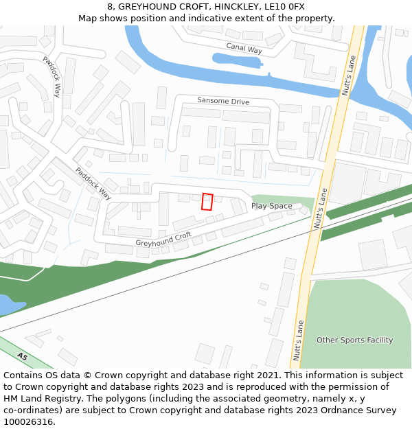 8, GREYHOUND CROFT, HINCKLEY, LE10 0FX: Location map and indicative extent of plot