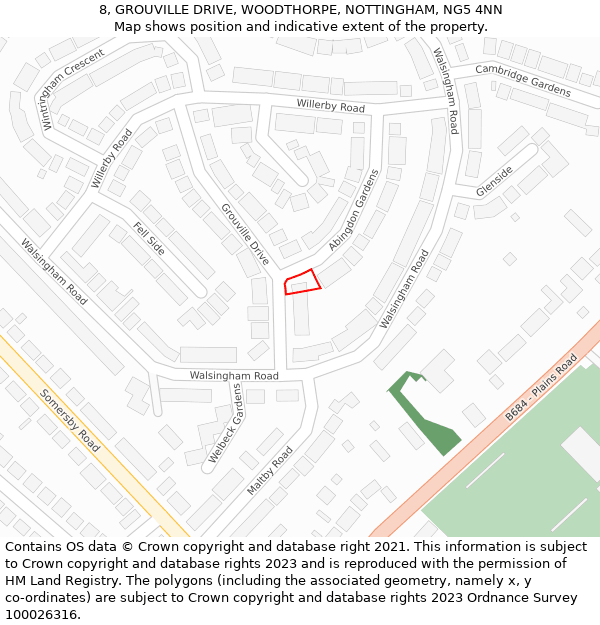 8, GROUVILLE DRIVE, WOODTHORPE, NOTTINGHAM, NG5 4NN: Location map and indicative extent of plot