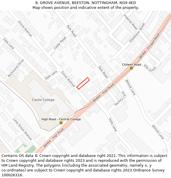 8, GROVE AVENUE, BEESTON, NOTTINGHAM, NG9 4ED: Location map and indicative extent of plot