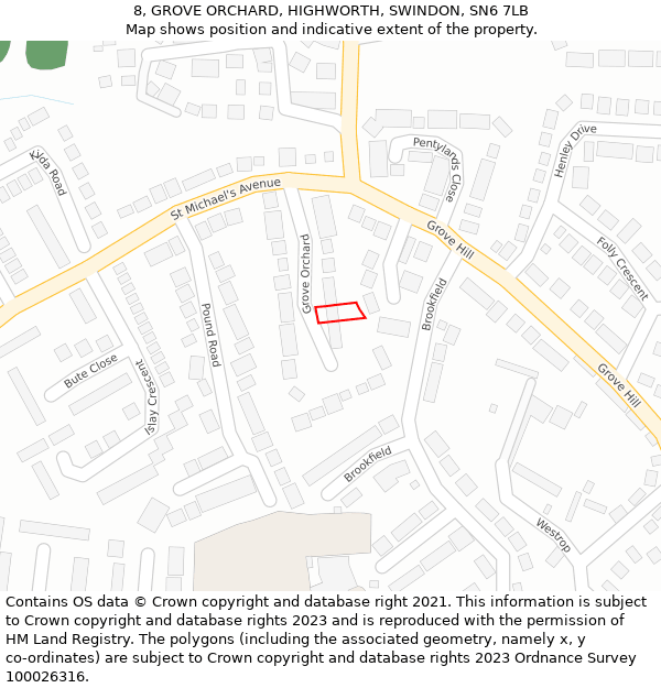 8, GROVE ORCHARD, HIGHWORTH, SWINDON, SN6 7LB: Location map and indicative extent of plot