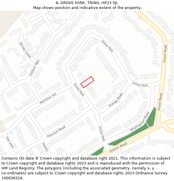 8, GROVE PARK, TRING, HP23 5JL: Location map and indicative extent of plot