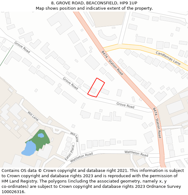 8, GROVE ROAD, BEACONSFIELD, HP9 1UP: Location map and indicative extent of plot