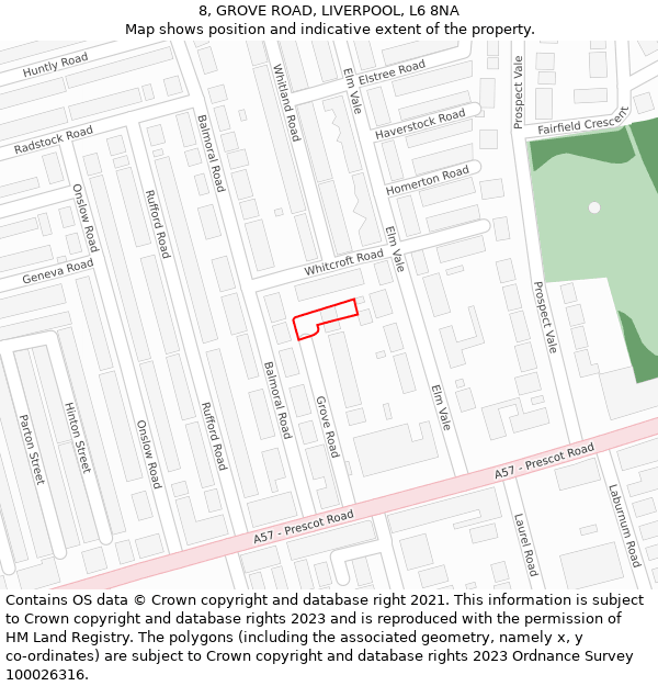 8, GROVE ROAD, LIVERPOOL, L6 8NA: Location map and indicative extent of plot