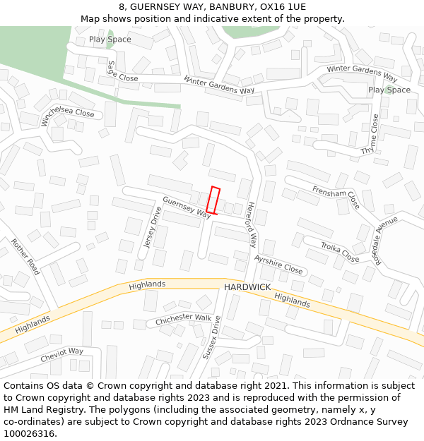 8, GUERNSEY WAY, BANBURY, OX16 1UE: Location map and indicative extent of plot