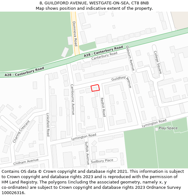 8, GUILDFORD AVENUE, WESTGATE-ON-SEA, CT8 8NB: Location map and indicative extent of plot