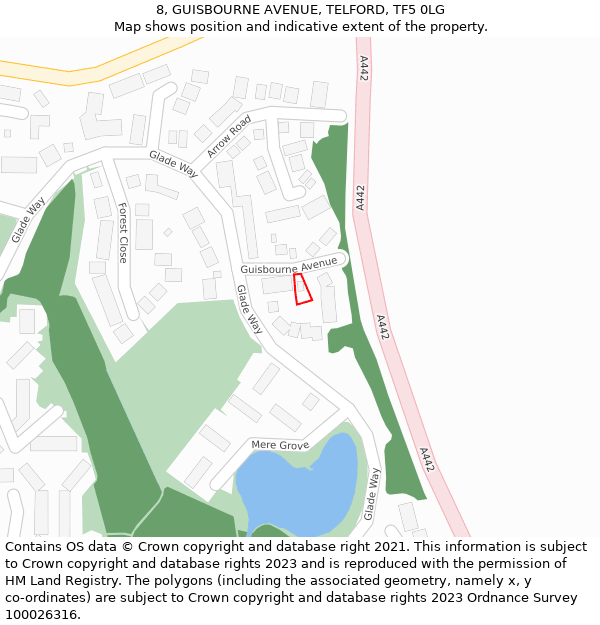 8, GUISBOURNE AVENUE, TELFORD, TF5 0LG: Location map and indicative extent of plot