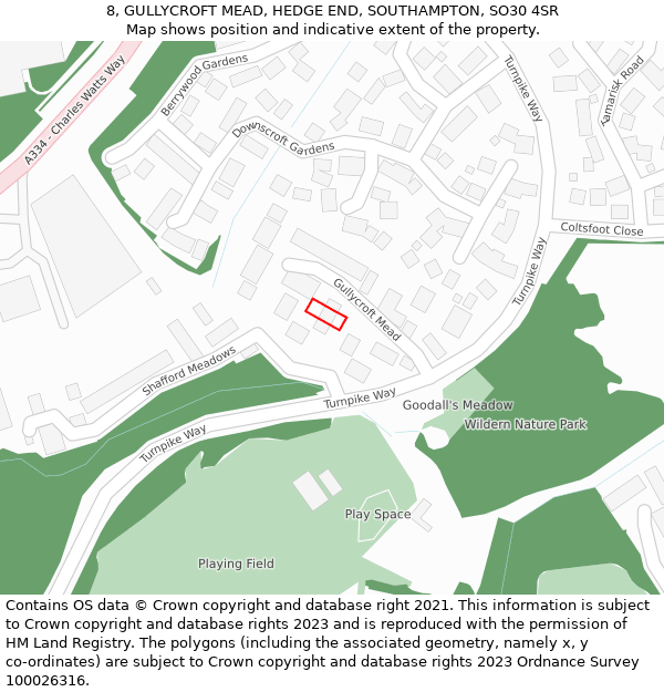 8, GULLYCROFT MEAD, HEDGE END, SOUTHAMPTON, SO30 4SR: Location map and indicative extent of plot