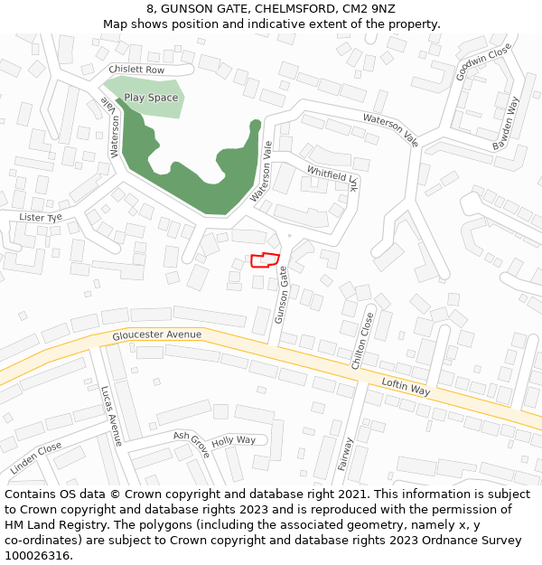 8, GUNSON GATE, CHELMSFORD, CM2 9NZ: Location map and indicative extent of plot