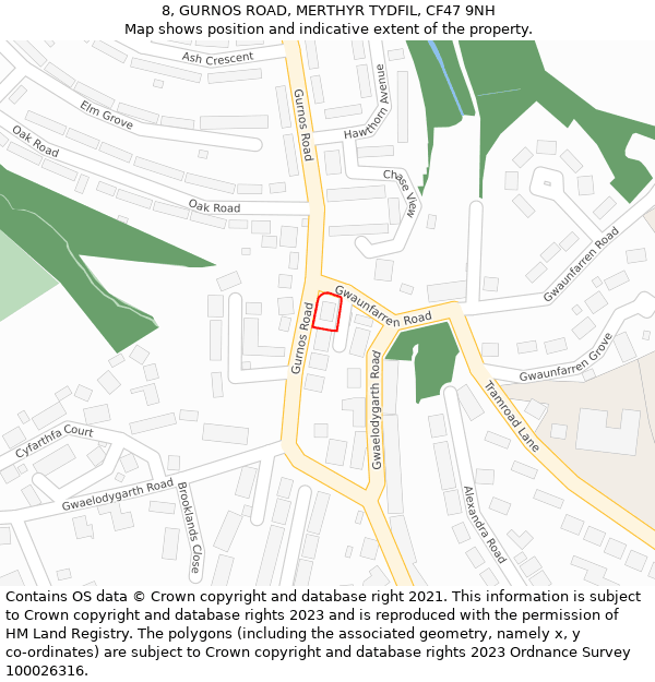 8, GURNOS ROAD, MERTHYR TYDFIL, CF47 9NH: Location map and indicative extent of plot