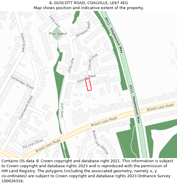8, GUSCOTT ROAD, COALVILLE, LE67 4EG: Location map and indicative extent of plot