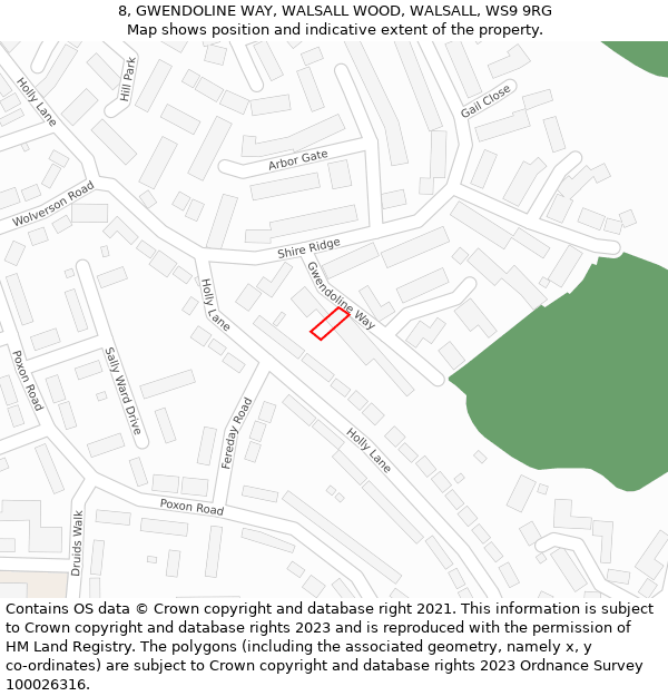 8, GWENDOLINE WAY, WALSALL WOOD, WALSALL, WS9 9RG: Location map and indicative extent of plot