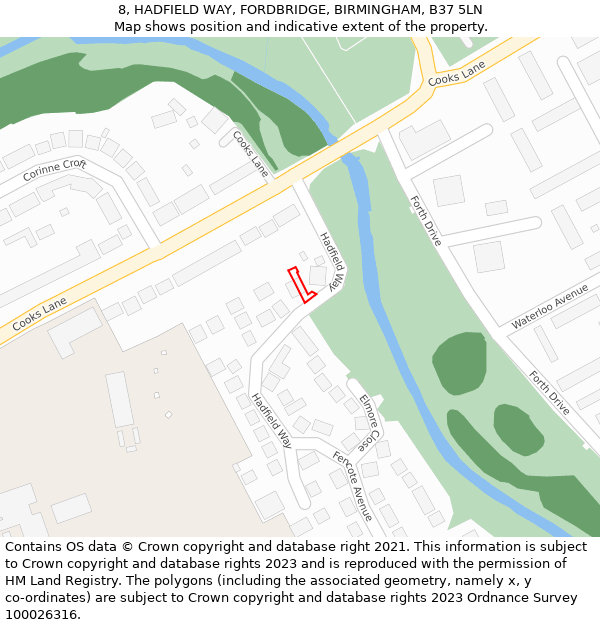8, HADFIELD WAY, FORDBRIDGE, BIRMINGHAM, B37 5LN: Location map and indicative extent of plot