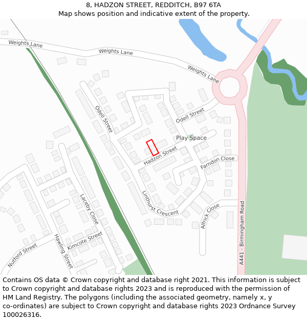 8, HADZON STREET, REDDITCH, B97 6TA: Location map and indicative extent of plot