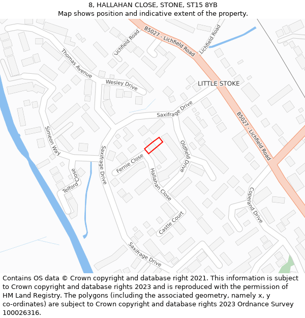 8, HALLAHAN CLOSE, STONE, ST15 8YB: Location map and indicative extent of plot