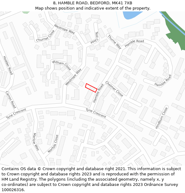 8, HAMBLE ROAD, BEDFORD, MK41 7XB: Location map and indicative extent of plot