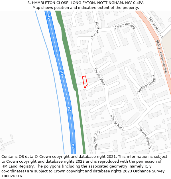 8, HAMBLETON CLOSE, LONG EATON, NOTTINGHAM, NG10 4PA: Location map and indicative extent of plot