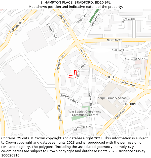 8, HAMPTON PLACE, BRADFORD, BD10 9PL: Location map and indicative extent of plot