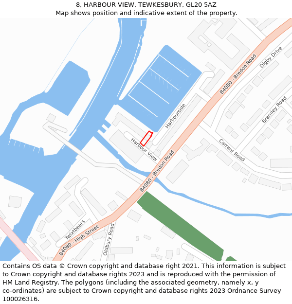 8, HARBOUR VIEW, TEWKESBURY, GL20 5AZ: Location map and indicative extent of plot