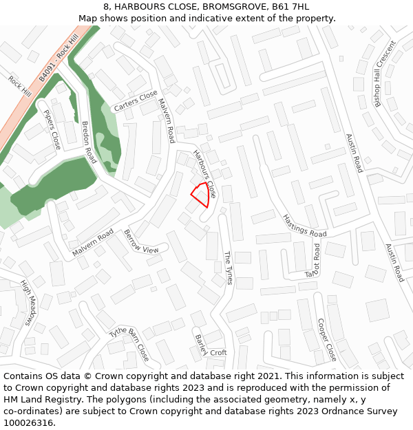 8, HARBOURS CLOSE, BROMSGROVE, B61 7HL: Location map and indicative extent of plot