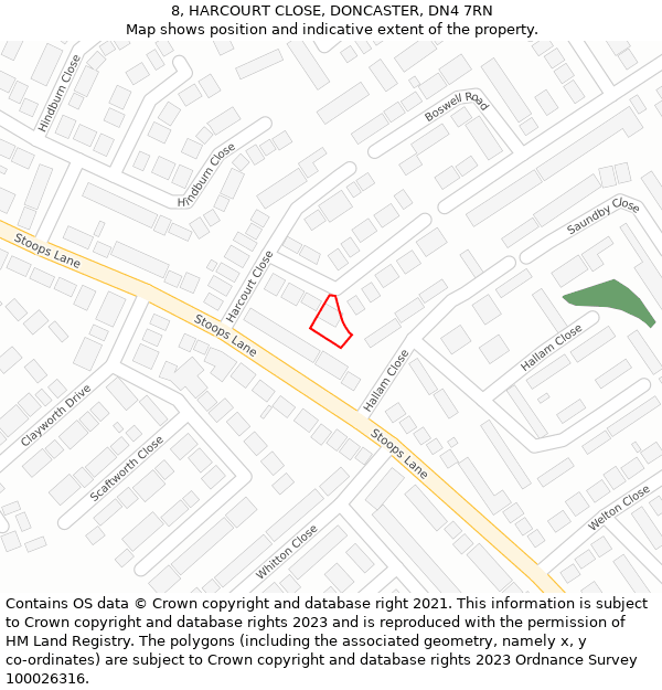 8, HARCOURT CLOSE, DONCASTER, DN4 7RN: Location map and indicative extent of plot