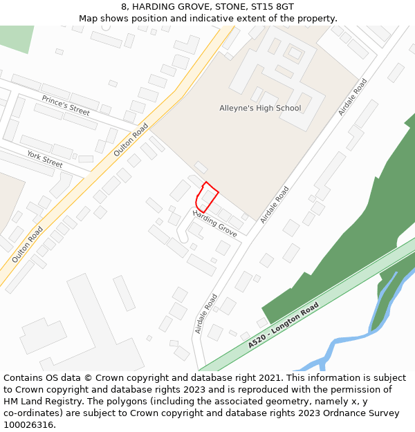 8, HARDING GROVE, STONE, ST15 8GT: Location map and indicative extent of plot