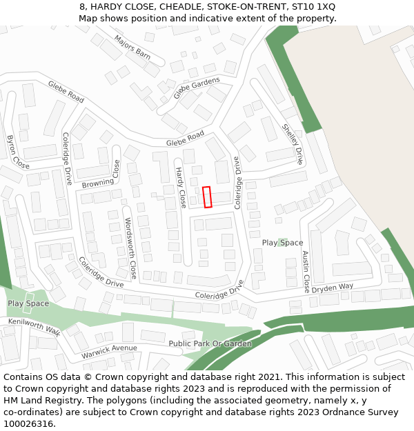 8, HARDY CLOSE, CHEADLE, STOKE-ON-TRENT, ST10 1XQ: Location map and indicative extent of plot
