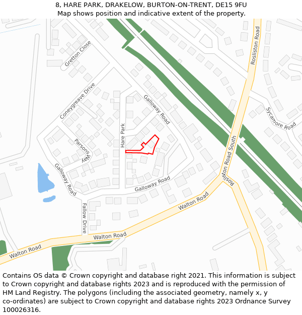 8, HARE PARK, DRAKELOW, BURTON-ON-TRENT, DE15 9FU: Location map and indicative extent of plot
