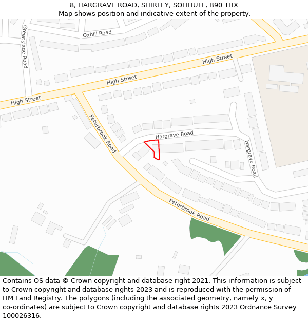 8, HARGRAVE ROAD, SHIRLEY, SOLIHULL, B90 1HX: Location map and indicative extent of plot