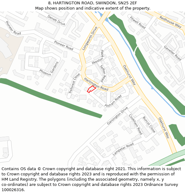 8, HARTINGTON ROAD, SWINDON, SN25 2EF: Location map and indicative extent of plot