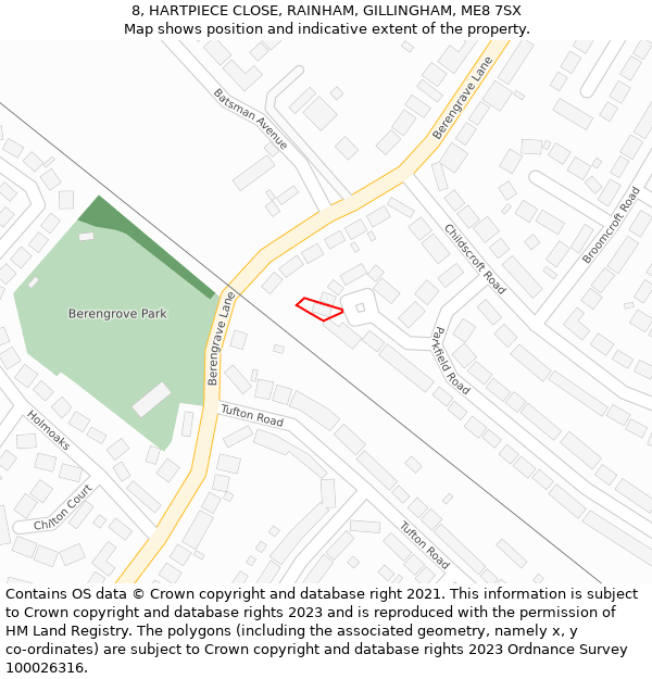 8, HARTPIECE CLOSE, RAINHAM, GILLINGHAM, ME8 7SX: Location map and indicative extent of plot