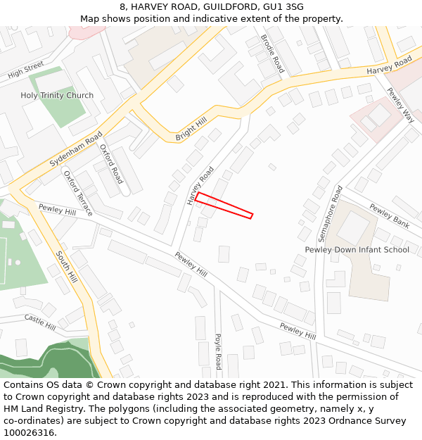 8, HARVEY ROAD, GUILDFORD, GU1 3SG: Location map and indicative extent of plot