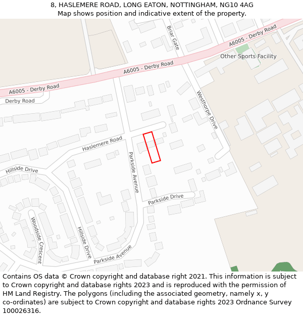 8, HASLEMERE ROAD, LONG EATON, NOTTINGHAM, NG10 4AG: Location map and indicative extent of plot