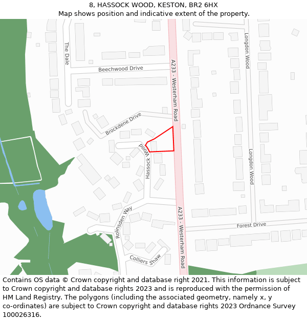 8, HASSOCK WOOD, KESTON, BR2 6HX: Location map and indicative extent of plot