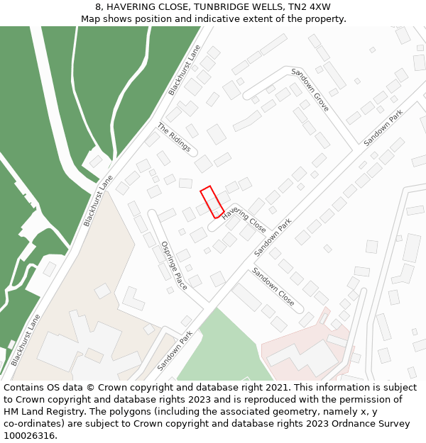 8, HAVERING CLOSE, TUNBRIDGE WELLS, TN2 4XW: Location map and indicative extent of plot