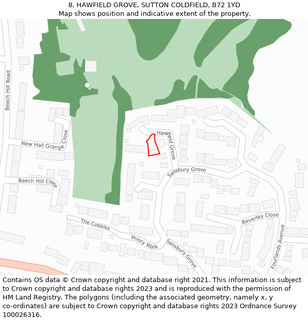 8, HAWFIELD GROVE, SUTTON COLDFIELD, B72 1YD: Location map and indicative extent of plot