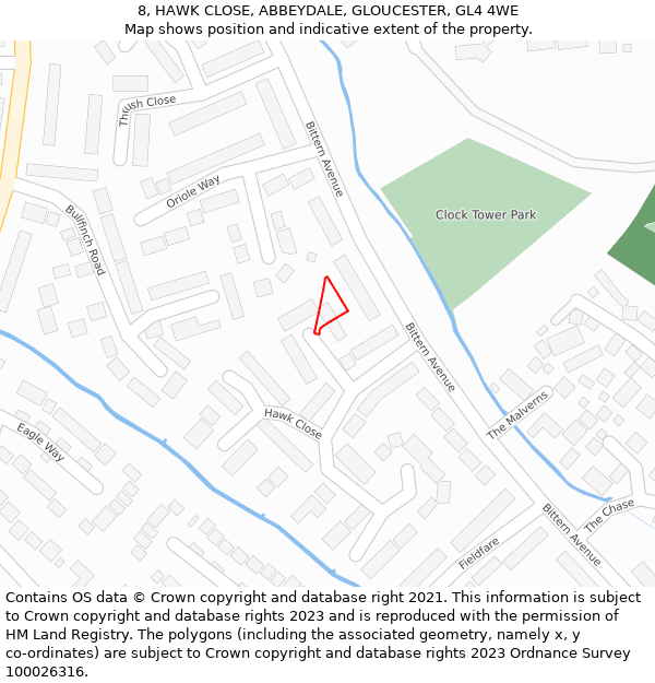 8, HAWK CLOSE, ABBEYDALE, GLOUCESTER, GL4 4WE: Location map and indicative extent of plot