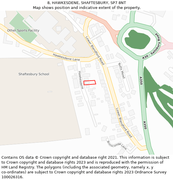 8, HAWKESDENE, SHAFTESBURY, SP7 8NT: Location map and indicative extent of plot