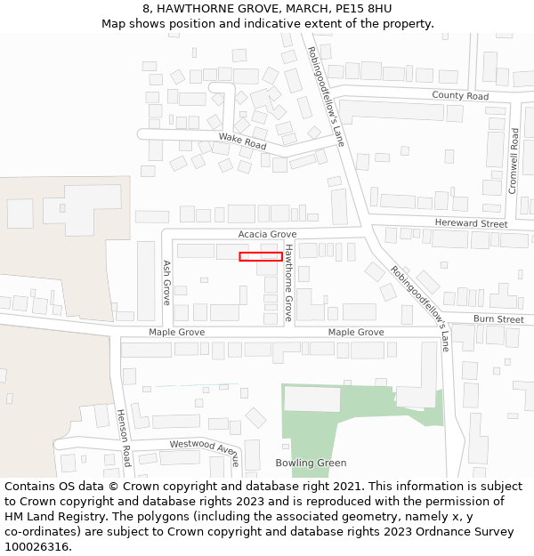 8, HAWTHORNE GROVE, MARCH, PE15 8HU: Location map and indicative extent of plot