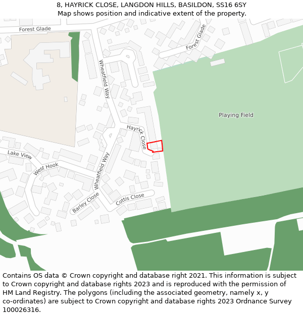 8, HAYRICK CLOSE, LANGDON HILLS, BASILDON, SS16 6SY: Location map and indicative extent of plot