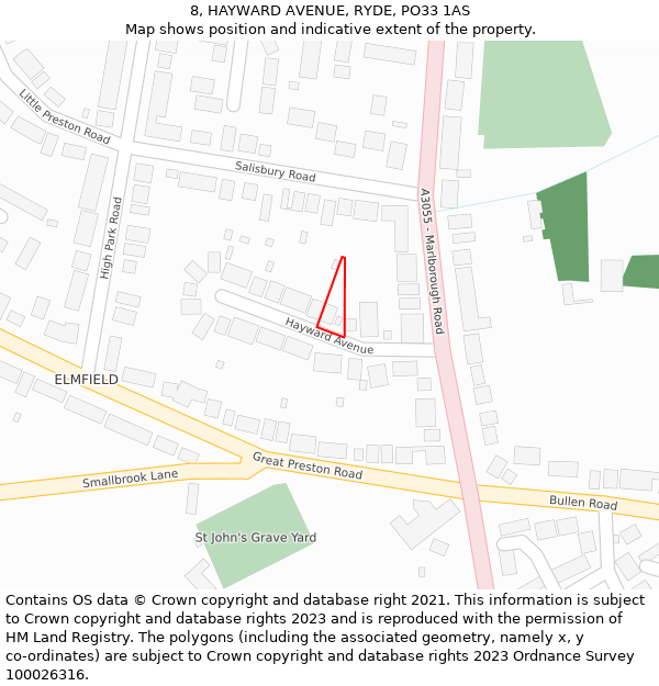 8, HAYWARD AVENUE, RYDE, PO33 1AS: Location map and indicative extent of plot