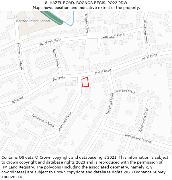 8, HAZEL ROAD, BOGNOR REGIS, PO22 9DW: Location map and indicative extent of plot